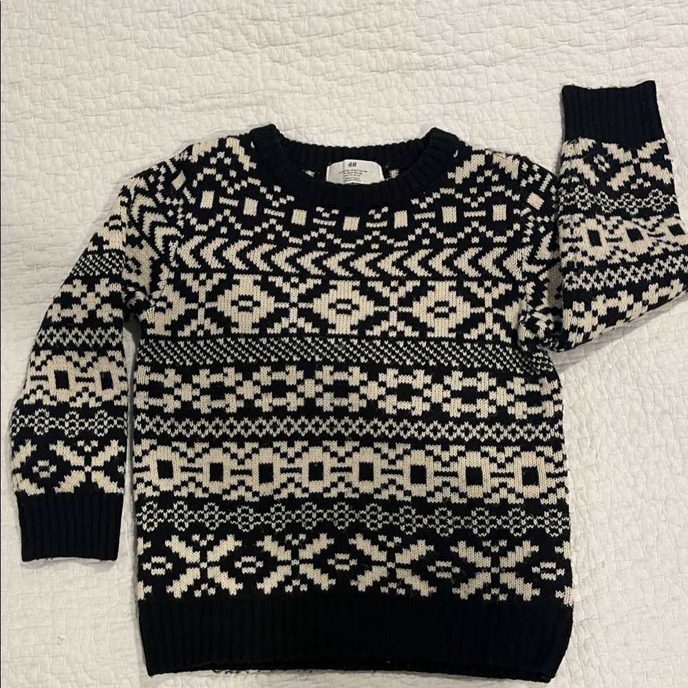 H&M Black and Cream Crewneck Alpine Ski Sweater